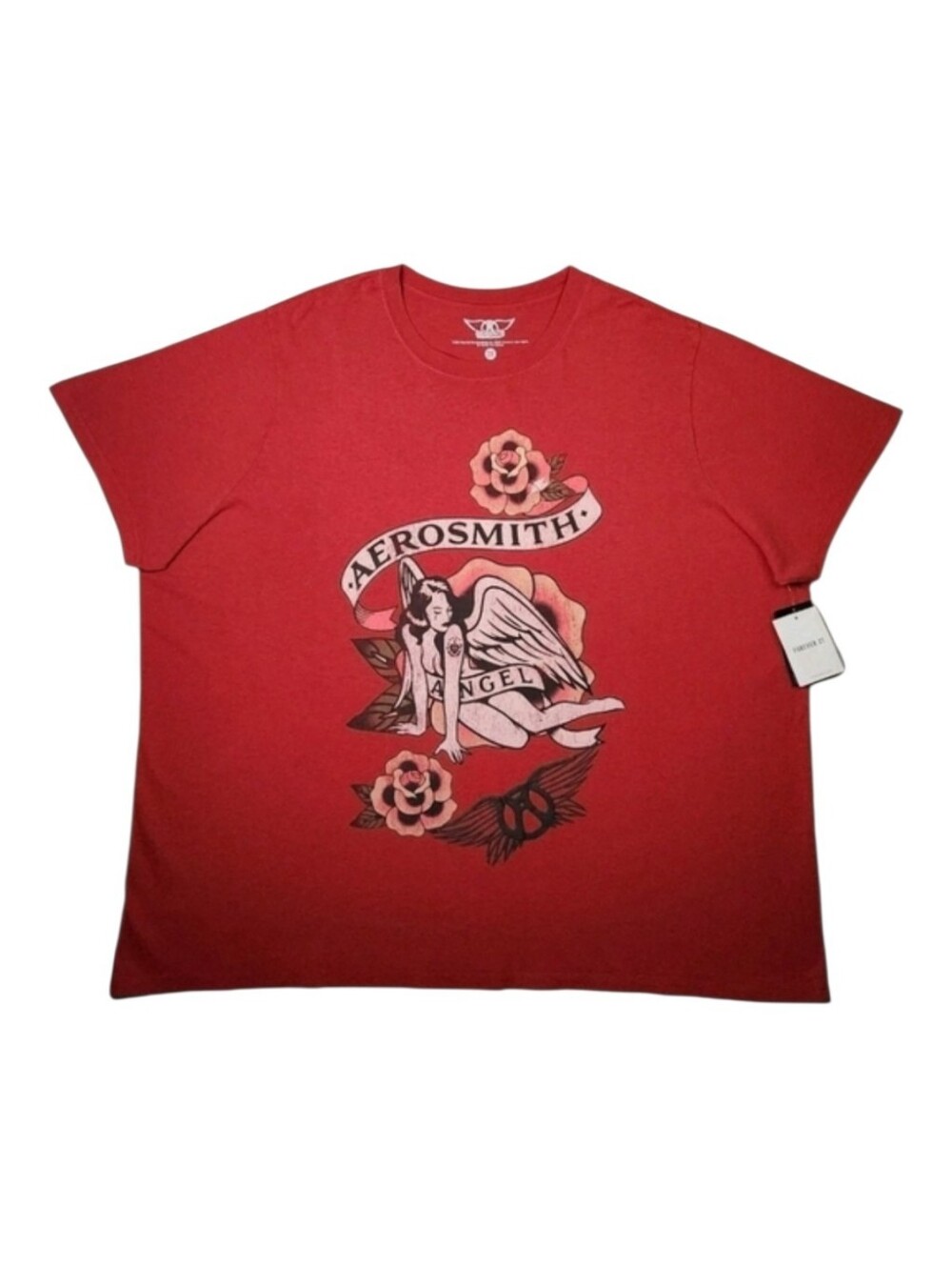 FOREVER 21 Aerosmith Angel Tattoo Graphic Band Tee 3XL Red Retro Music T-shirt
